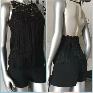 💋 BEBE TIERED FRINGE EMBELLISHED SHEER MINI ROMPER 10 new RARE 💋